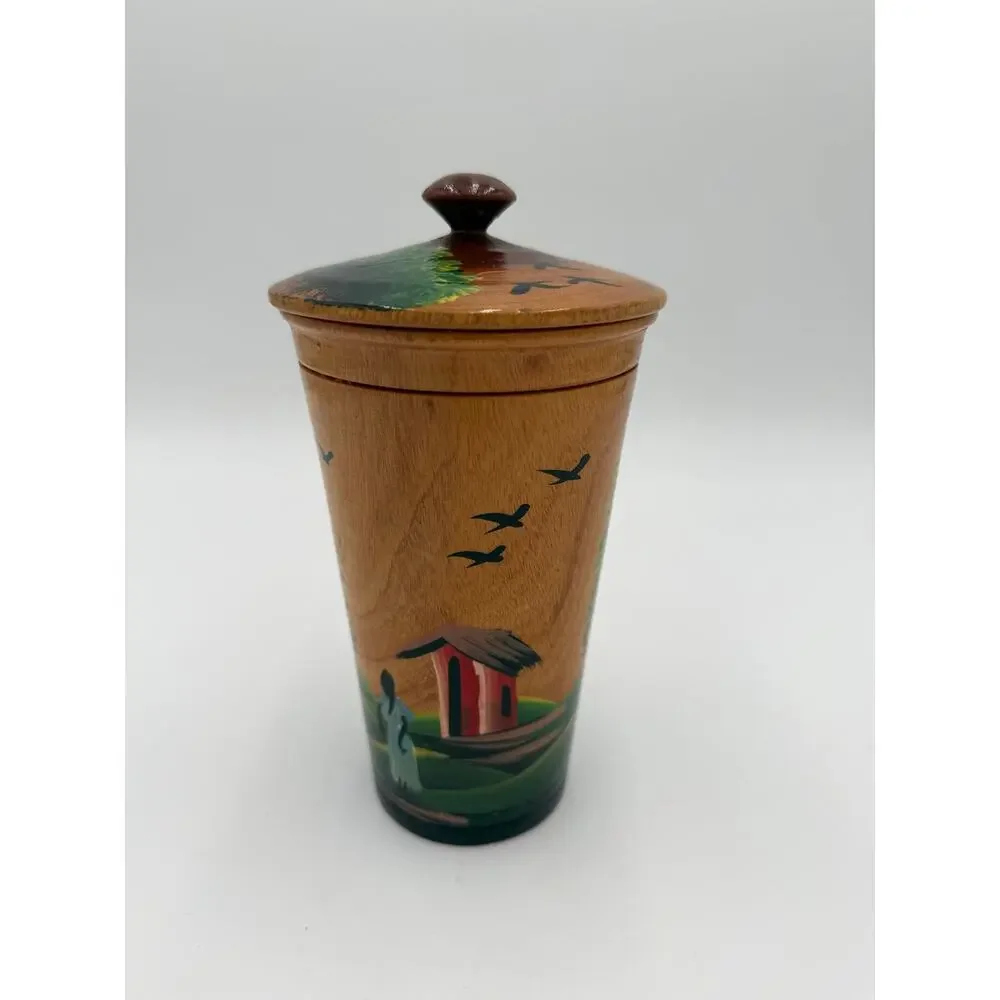 1960's Haitian Turned Wood Lidded Cup